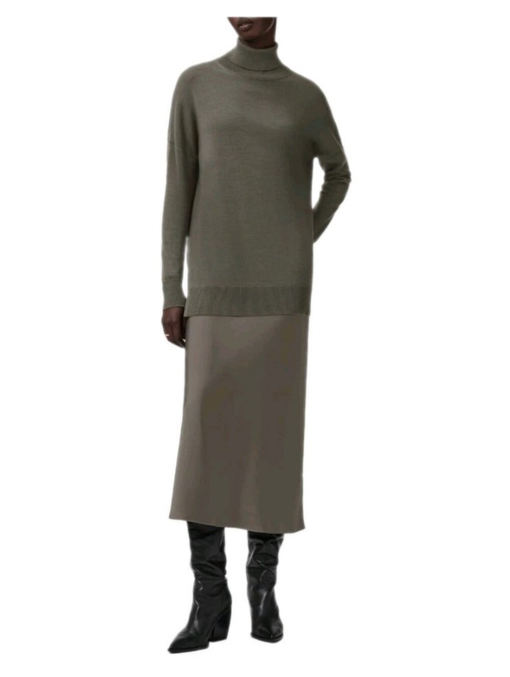 AllSaints Juno Olive Long Sleeve 2-in-1 Sweater & Slipdress Msrp $429
